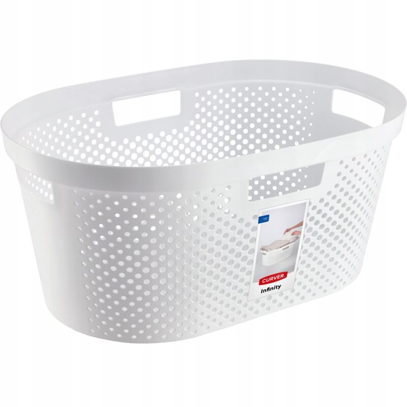 foto del prodotto curver 231011 infinity dots portabiancheria in plastica bianca 59 x 38 x 27 cm
