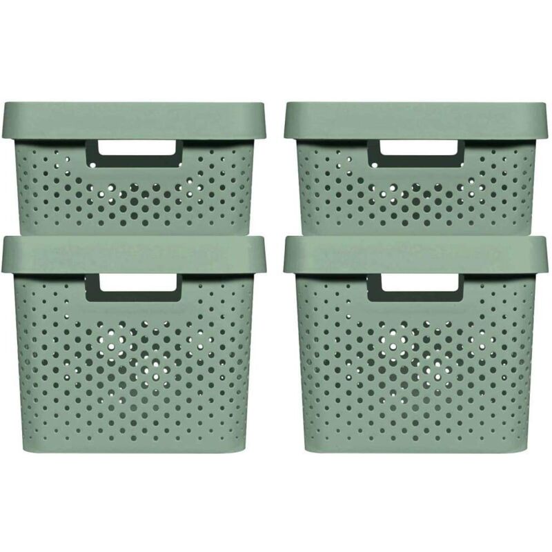 foto del prodotto curver infinity set di 4 cestini con coperchio riciclato 2 pezzi, taglia m 11l e 2 pezzi, taglia l 17l , colore verde