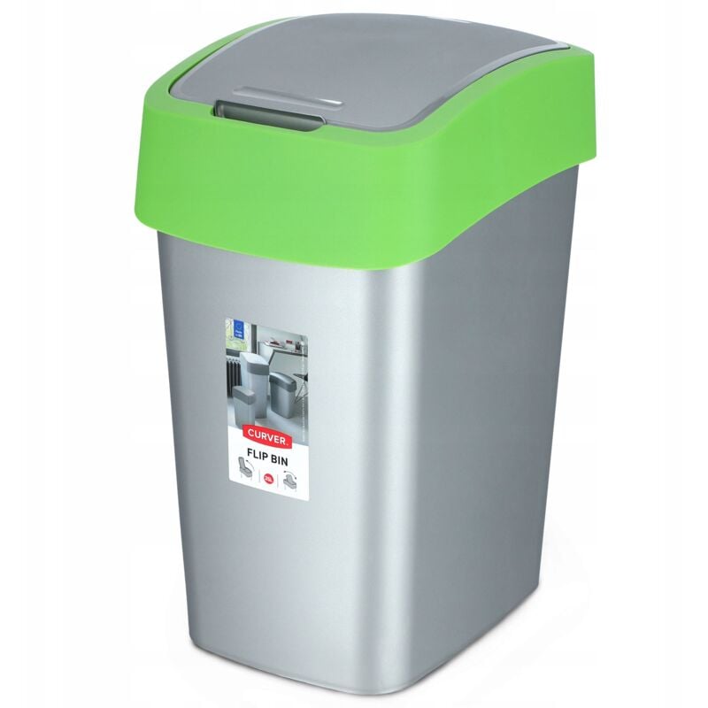 foto del prodotto curver pattumiera ribaltabile pattumiera con coperchio basculante da 25 litri per cucina, ufficio, bagno 26 x 34 x 47 cm grigio verde