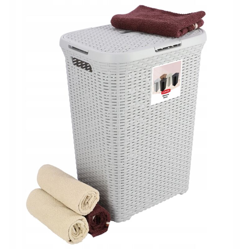 foto del prodotto curver portabiancheria 60 l 45 x 34 x 62 cm portabiancheria portabiancheria rettangolare in simil rattan grigio chiaro