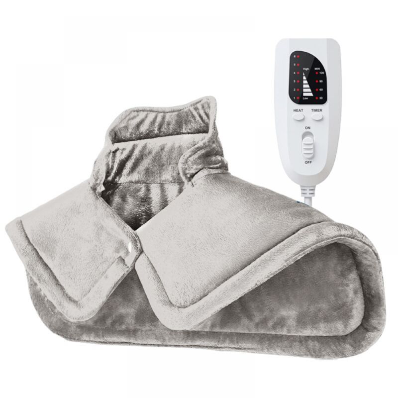 foto del prodotto cuscinetto riscaldante elettrico per collo e spalle con 6 livelli di temperatura, rivestimento morbido e caldo, beige, 58 x 42 cm bebusingoto