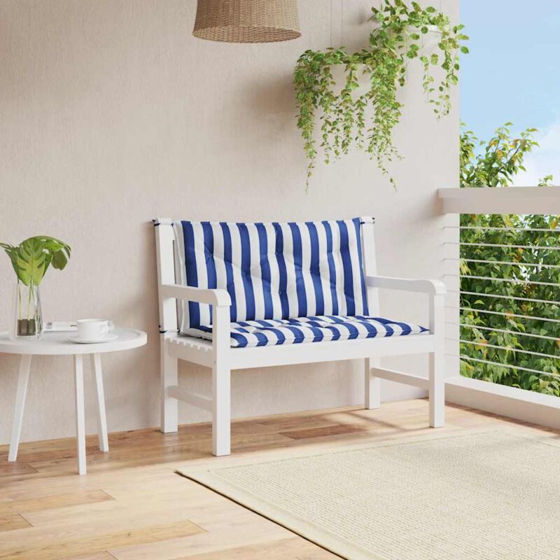 foto del prodotto cuscini panca giardino 2pz righe bianche blu 100x50x7cm tessuto