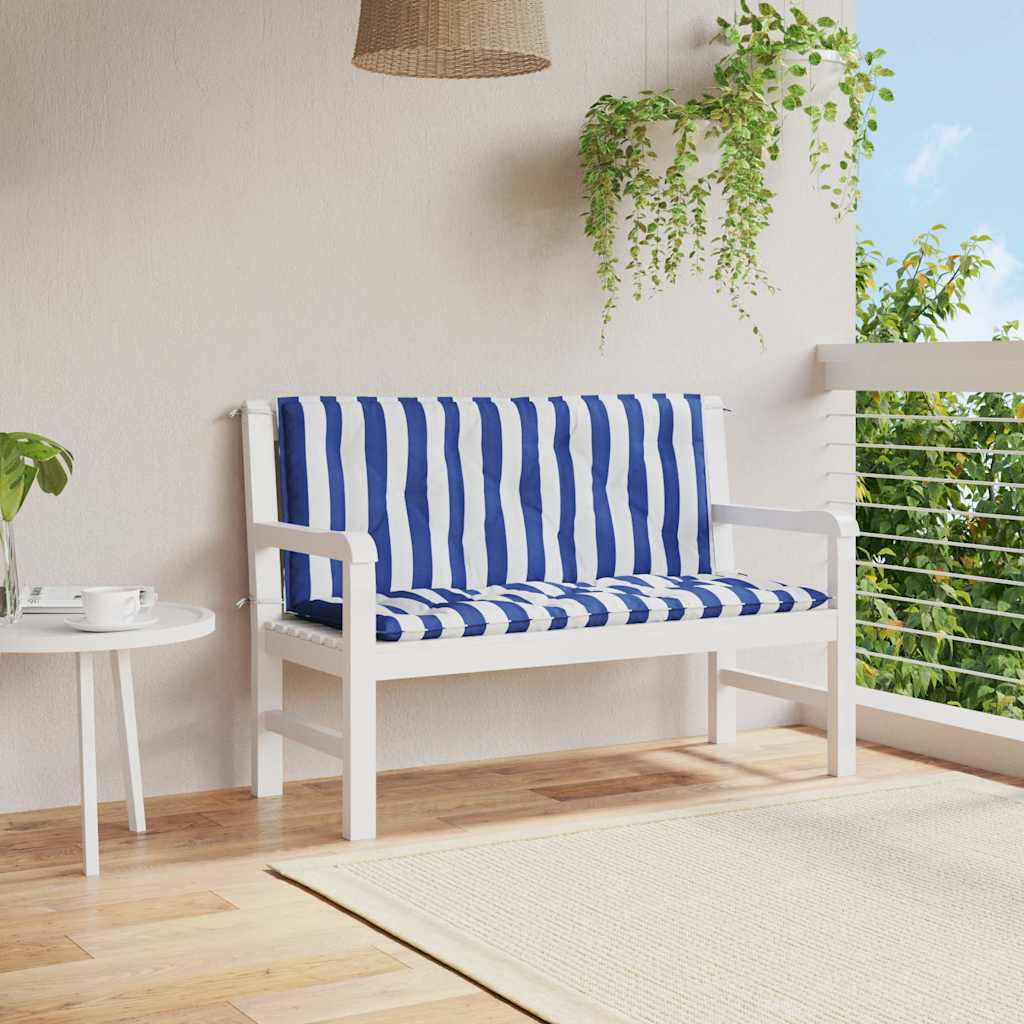 foto del prodotto cuscini panca giardino 2pz righe bianche blu 120x50x7cm tessutocod mxl 94306