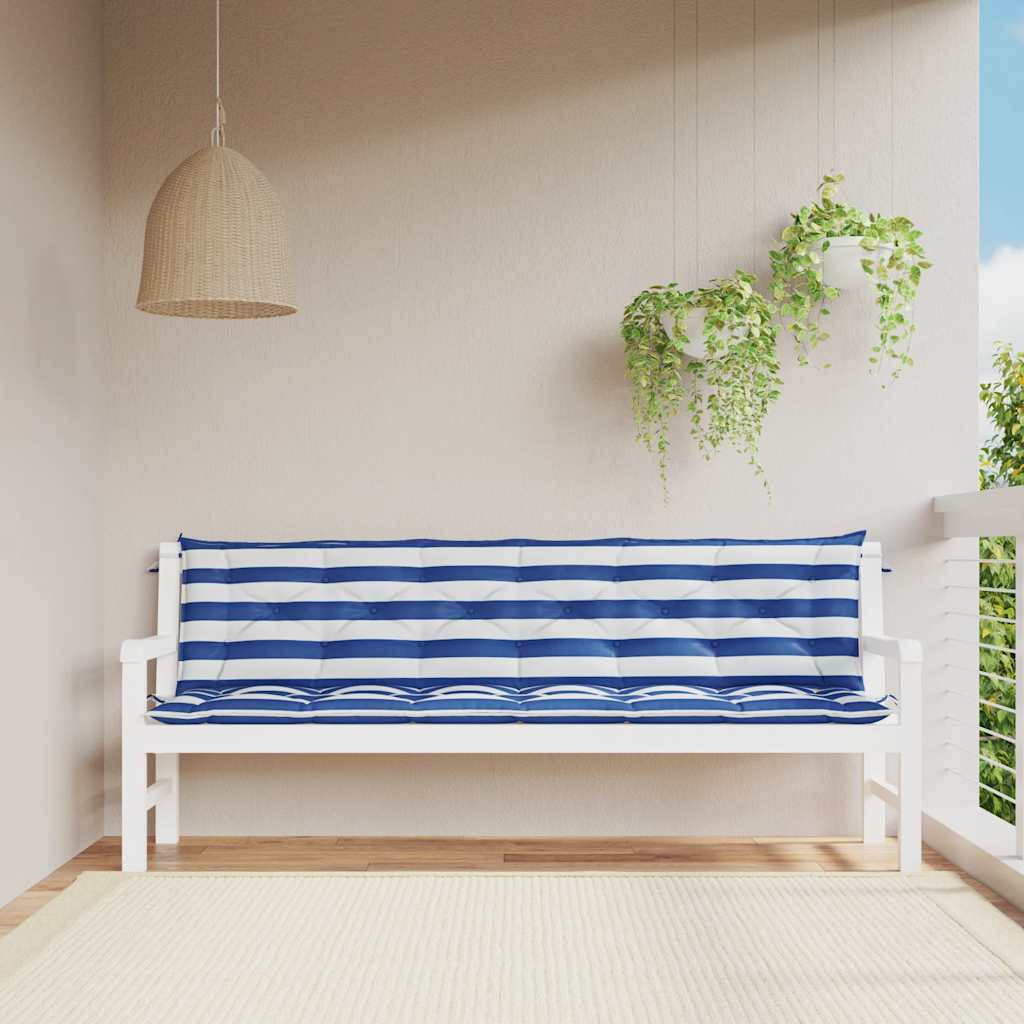 foto del prodotto cuscini panca giardino 2pz righe bianche blu 200x50x7cm tessuto