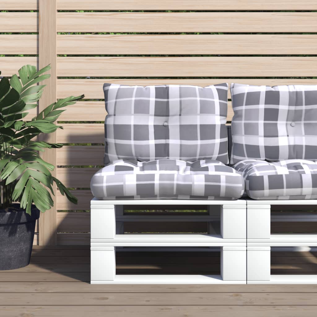 foto del prodotto cuscini per pallet 2 pz grigi a quadri in tessuto