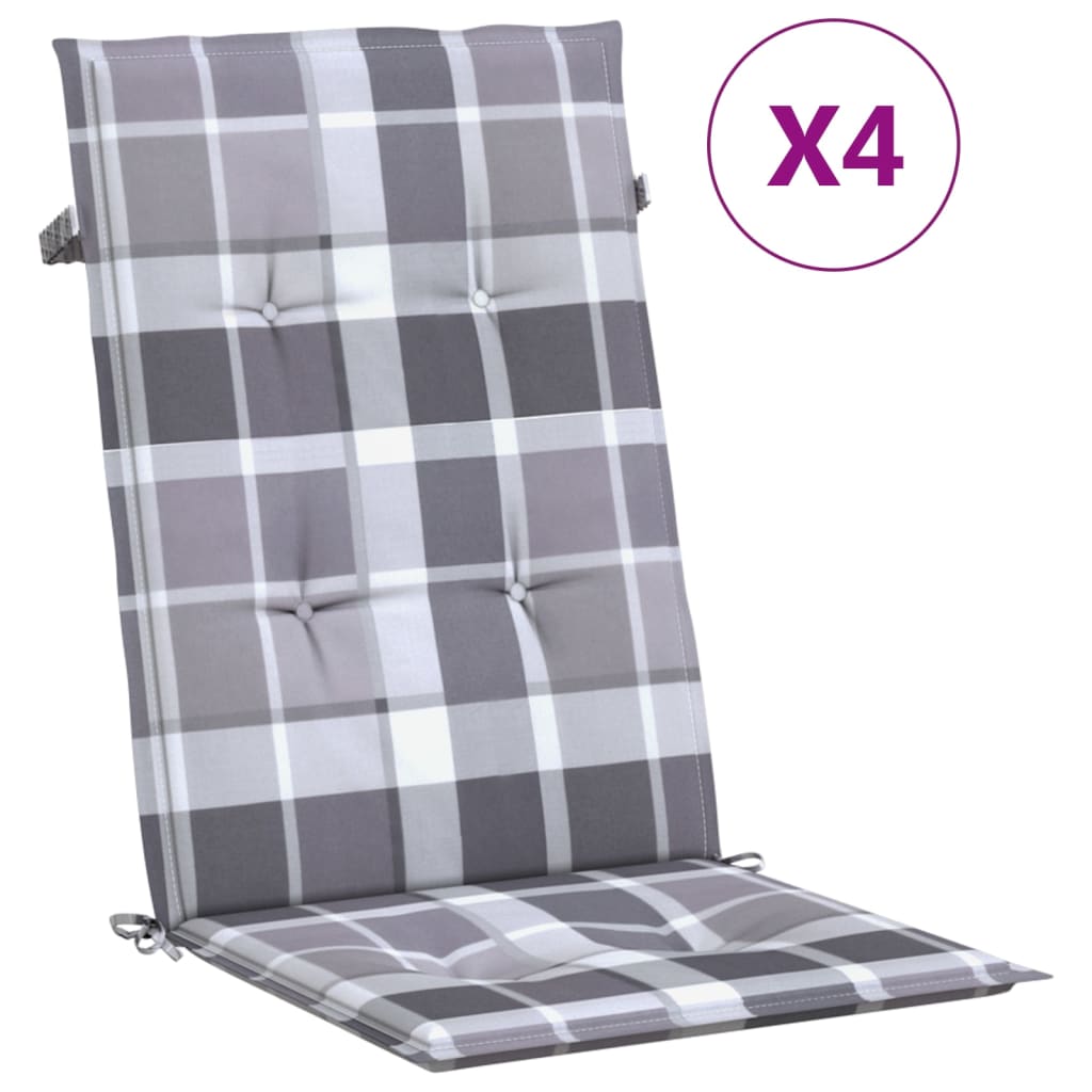 foto del prodotto cuscini per sedie da giardino 4 pz grigi a quadri 120x50x3 cm cod mxl 55302