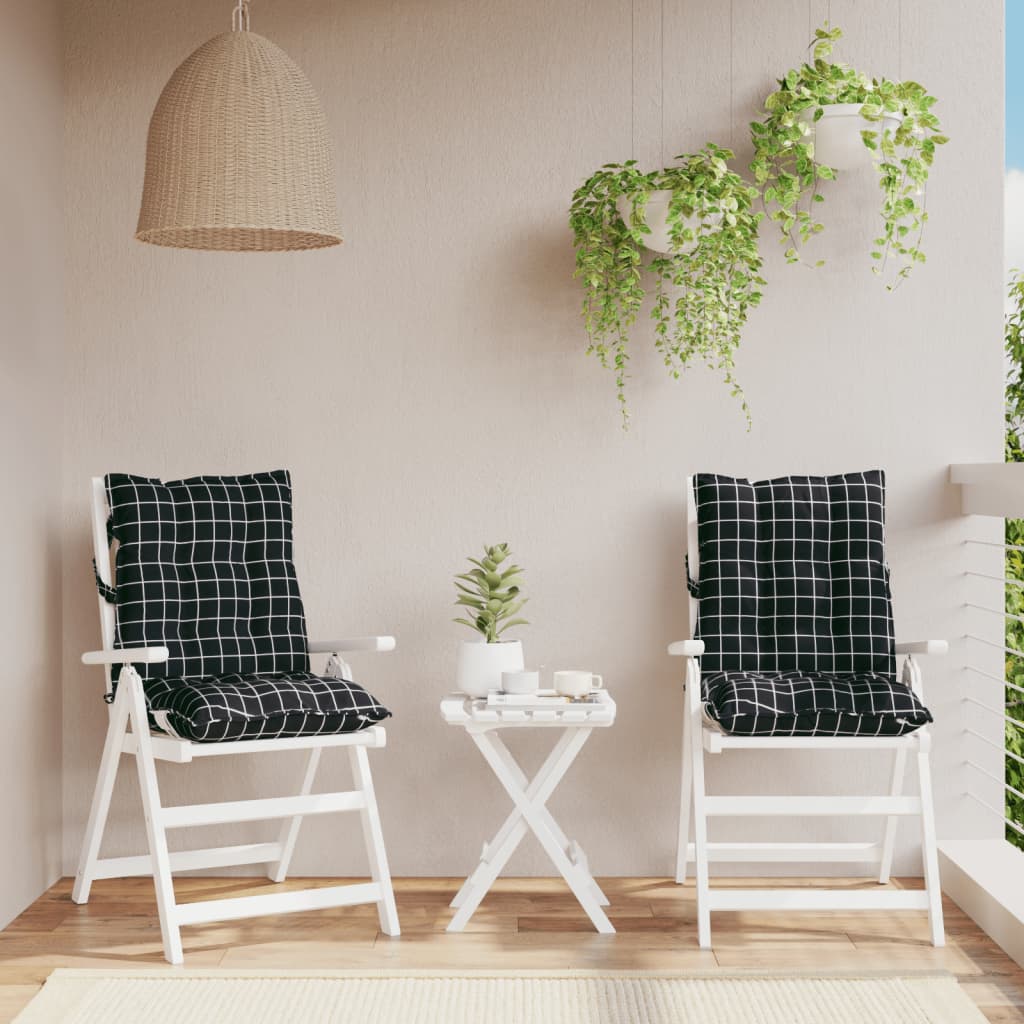 foto del prodotto cuscini sedia schienale basso 2 pz quadri nero tessuto oxford