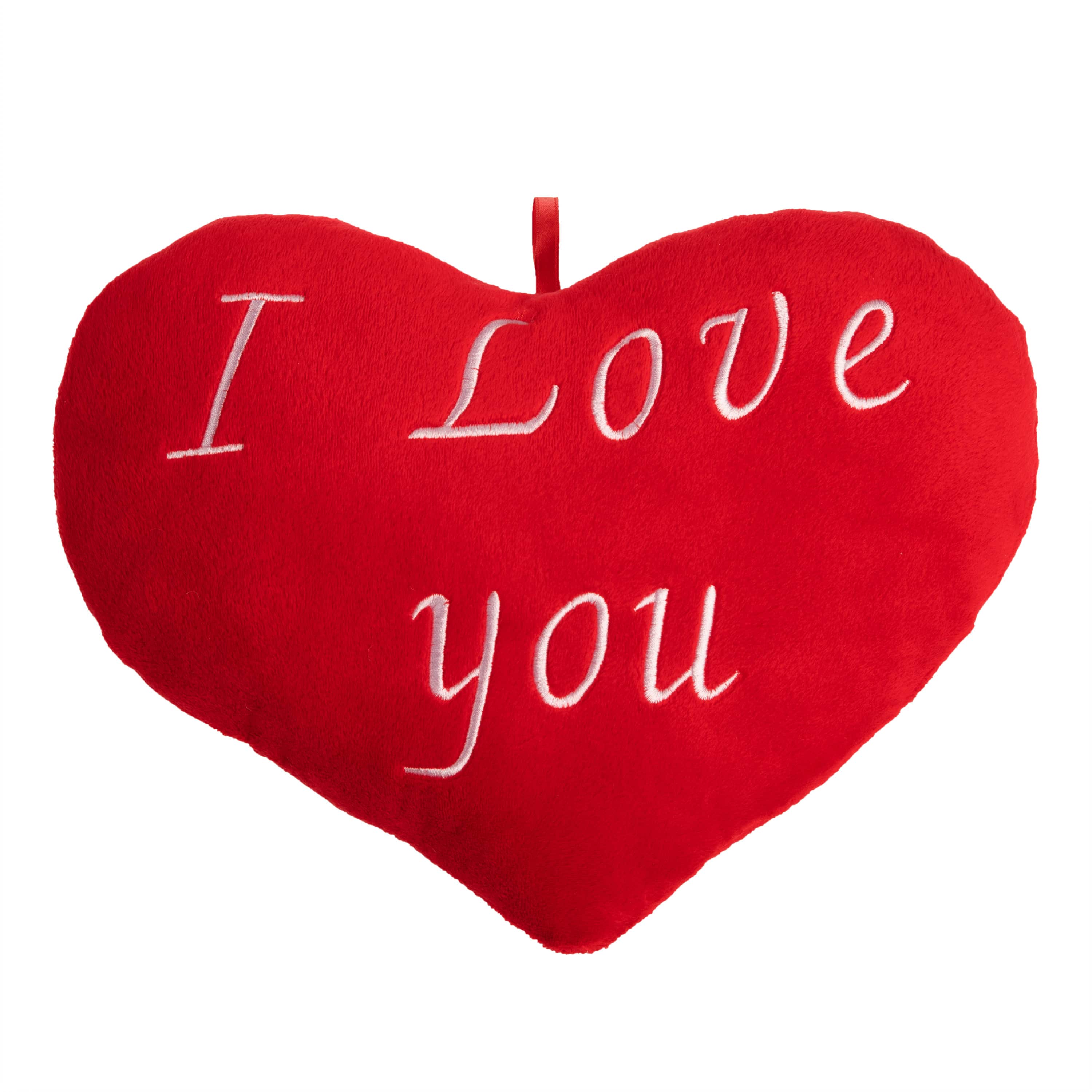 foto del prodotto cuscino a forma di cuore ricamo i love you 26cm