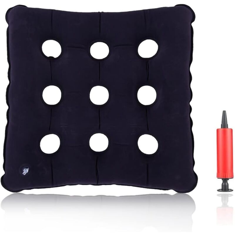 foto del prodotto cuscino ad anello gonfiabile, cuscino gonfiabile per seduta, cuscino gonfiabile rotondo, cuscino per emorroidi, cuscino a ciambella 9 fori 