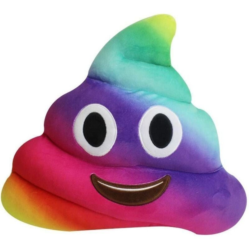 foto del prodotto cuscino con faccina arcobaleno a forma di cacca morbido cuscino rotondo in peluche giallo rosa emoticon viso occhi sorriso giocattolo decorativo