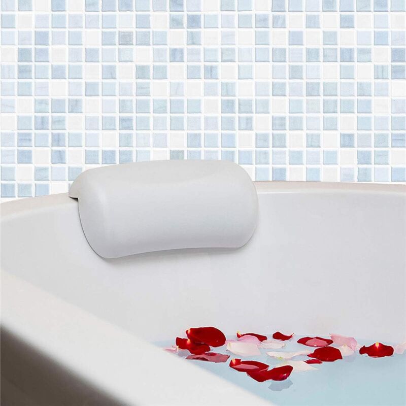foto del prodotto cuscino da bagno con 2 ventose antiscivolo, cuscino da bagno per vasca da bagno, cuscino per vasca idromassaggio, cuscino ergonomico impermeabile