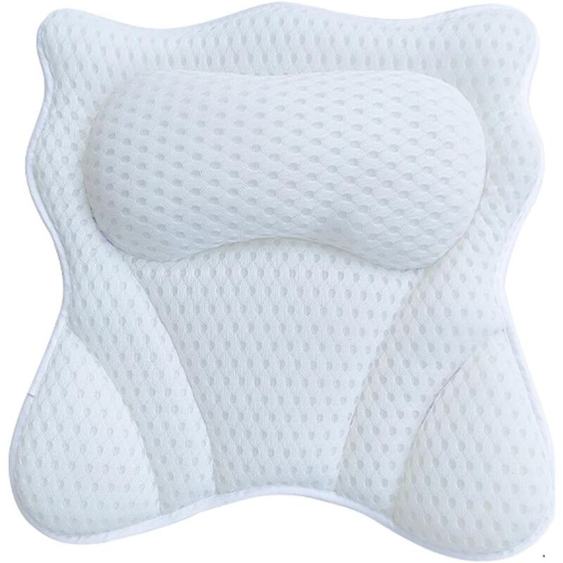 foto del prodotto cuscino da bagno, cuscino da bagno ergonomico 4d di lusso per supporto testa e collo, tappetino da bagno in rete traspirante con 6 potenti ventose