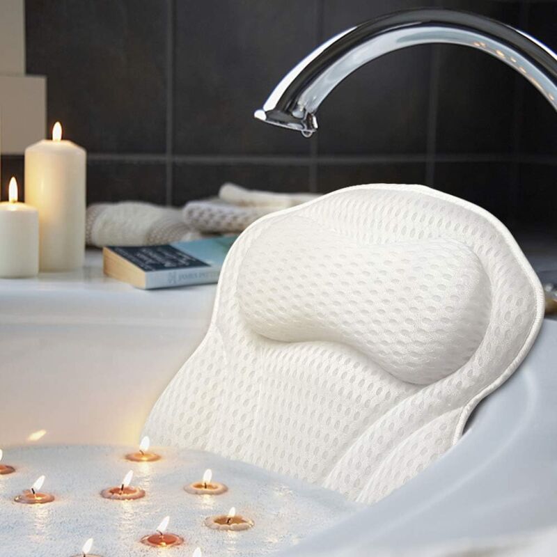 foto del prodotto cuscino da bagno di lusso, cuscino da bagno ergonomico con tecnologia 4d air mesh e 6 ventose