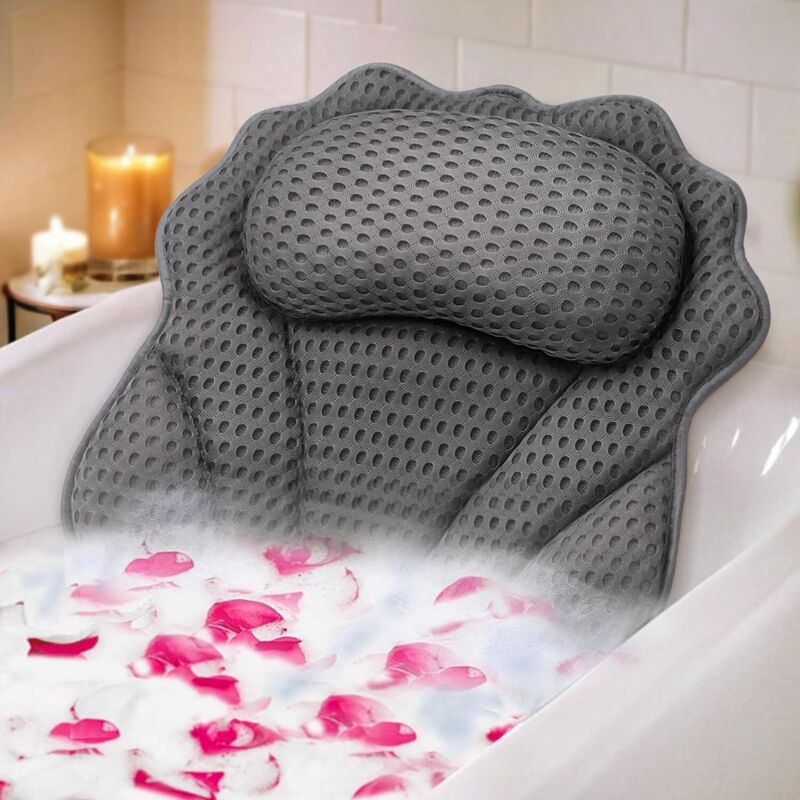 foto del prodotto cuscino da bagno ergonomico di lusso con supporto per testa, collo, spalle e schiena, cuscino da bagno 4d con 6 potenti ventose, adatto a tutte le