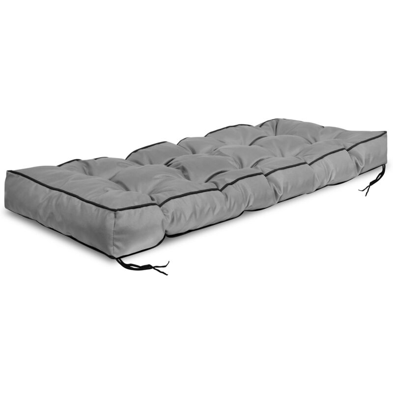 foto del prodotto cuscino da giardino 120x40 cm con lato alto per panca per pallet, impermeabile, grigio