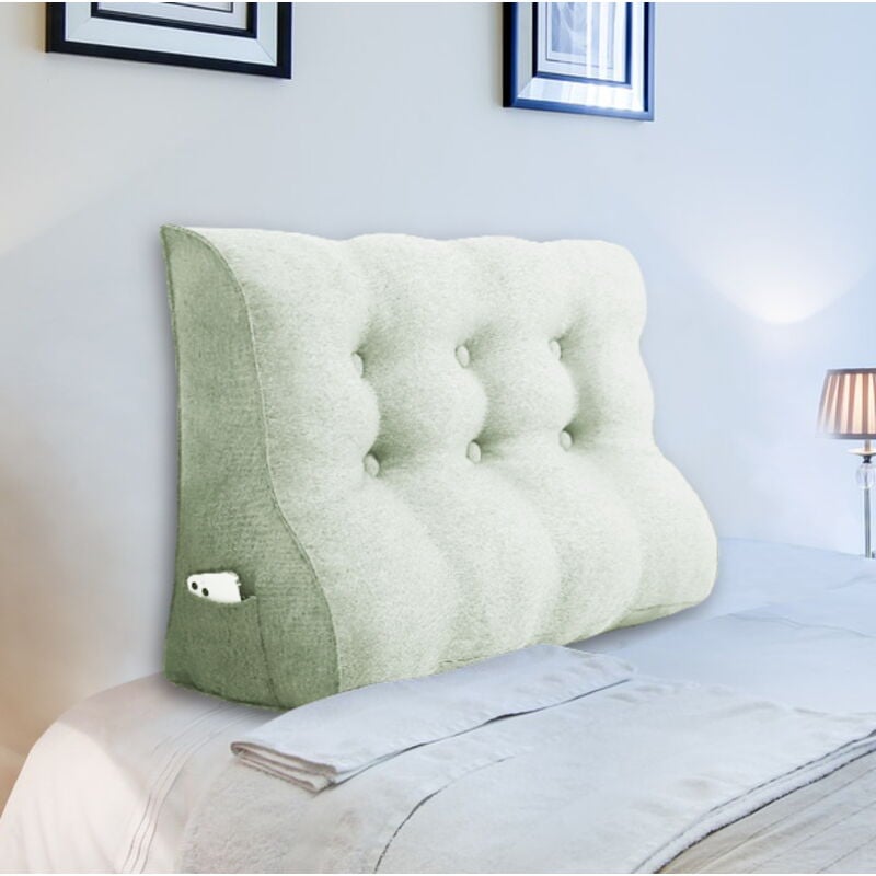 foto del prodotto cuscino da lettura a cuneo, triangolare, supporto per letto, schienale, poggiatesta, supporto per la schiena, cuscino decorativo, misto lino avorio,