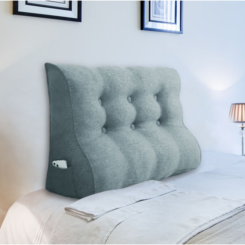 foto del prodotto cuscino da lettura a cuneo, triangolare, supporto per letto, schienale, poggiatesta, supporto per la schiena, cuscino decorativo, misto lino grigio,