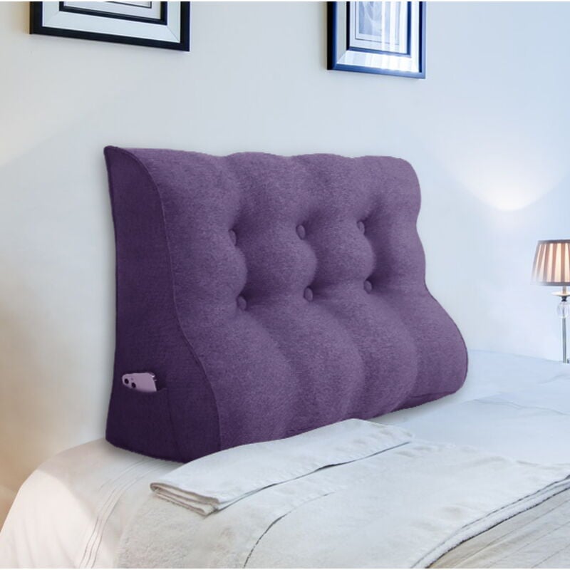 foto del prodotto cuscino da lettura a cuneo, triangolare, supporto per letto, schienale, poggiatesta, supporto per la schiena, cuscino decorativo, misto lino viola,