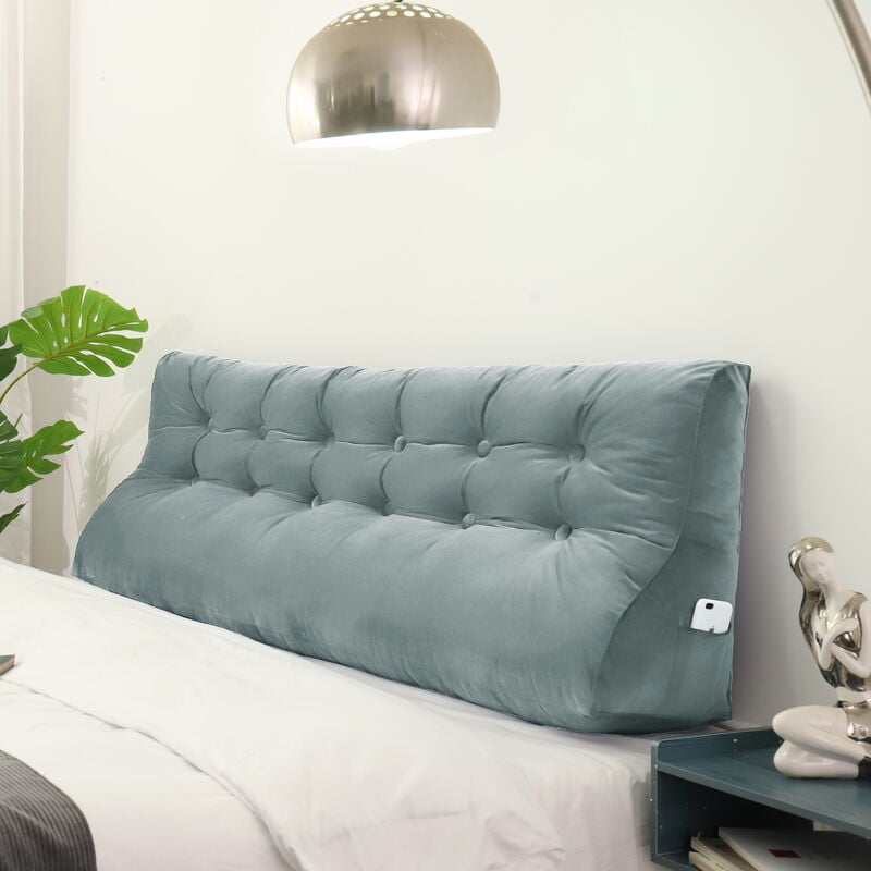 foto del prodotto cuscino da lettura a cuneo, triangolare, supporto per letto, schienale, poggiatesta, supporto per la schiena, cuscino decorativo, velluto grigio, 180