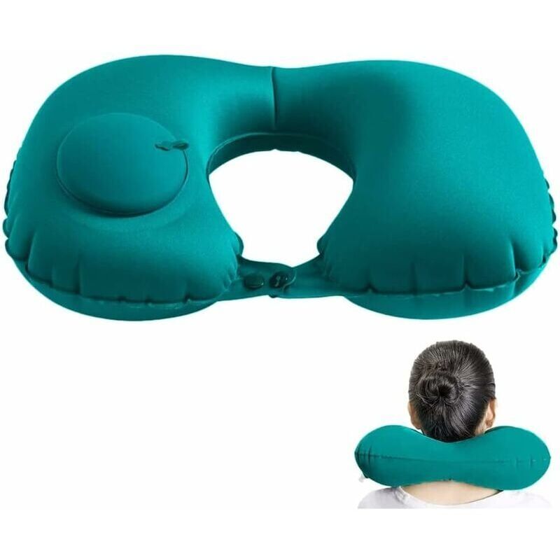 foto del prodotto cuscino da viaggio gonfiabile verde, cuscino da viaggio gonfiabile, cuscino gonfiabile portatile, cuscino gonfiabile ultraleggero, per aerei, auto,