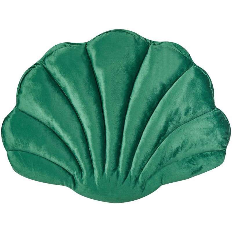 foto del prodotto cuscino decorativo in velluto a forma di conchiglia verde a tinta unita consolida