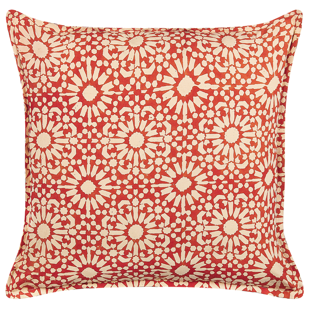 foto del prodotto cuscino decorativo rosso panna cotone motivo geometrico 45 x 45 cm folk design decor accessori