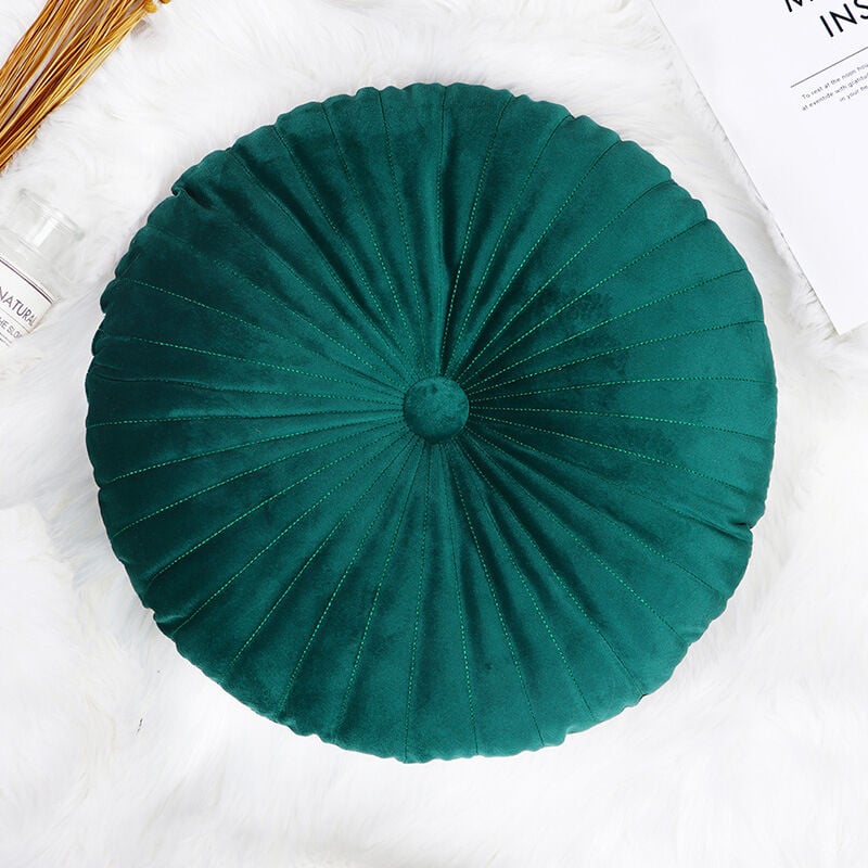 foto del prodotto cuscino decorativo rotondo in velluto piccolo cuscino decorativo in velluto adatto per soggiorno, divano, letto, pavimento 13,7 verde scuro 