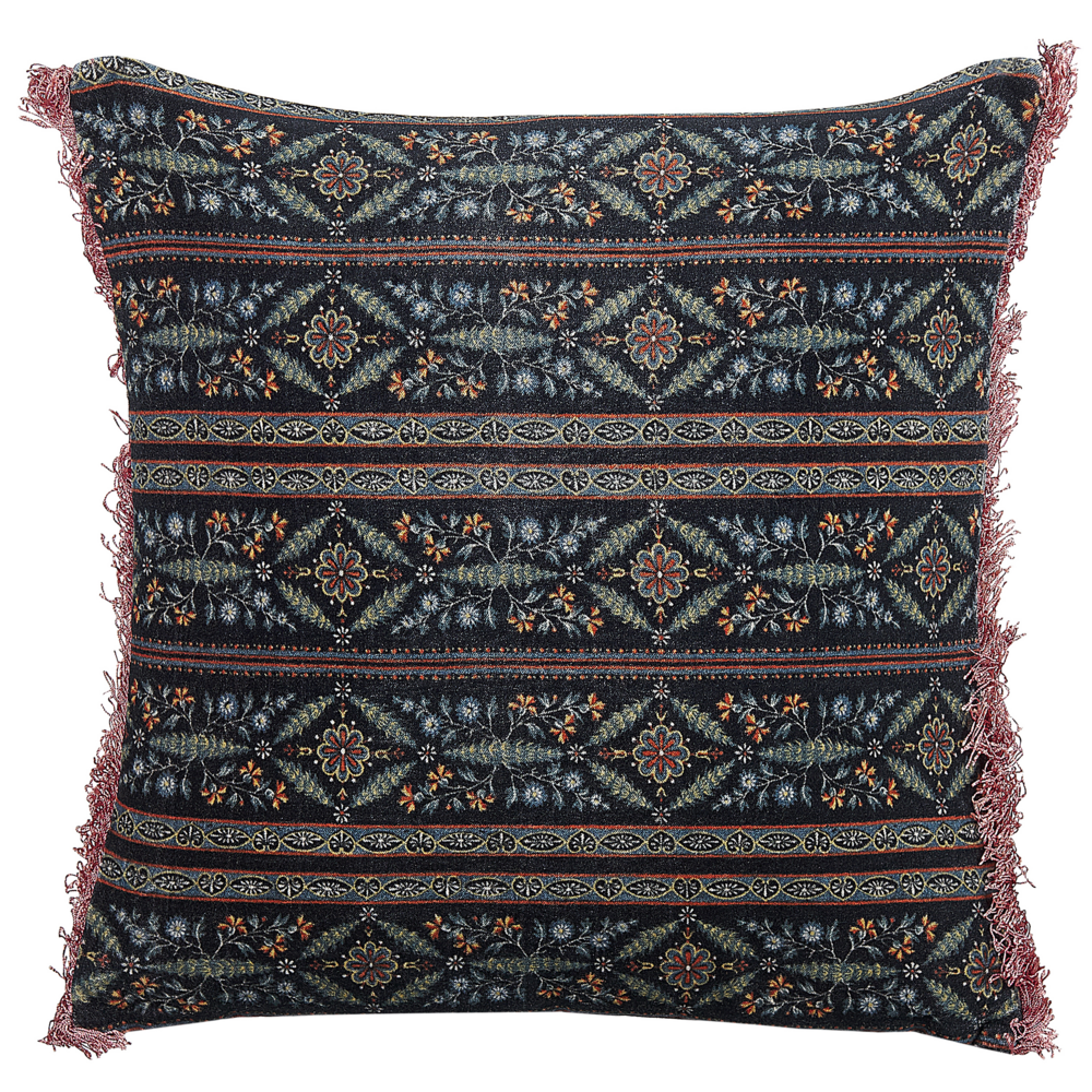 foto del prodotto cuscino decorativo velluto multicolore 45 x 45 cm velluto motivo fiore frange moderno glamour decor
