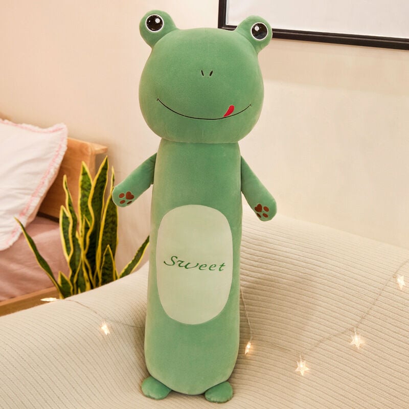 foto del prodotto cuscino di peluche lungo 55 cm per neonati, con cuscino a forma di cartone animato, regalo per bambini, rana. bebusingoto