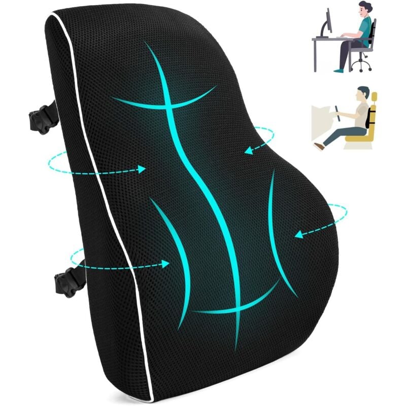 foto del prodotto cuscino di supporto lombare ergonomico da 2 pezzi, supporto per la schiena in memory foam per sedia da ufficio e divano, cuscini lombari per una