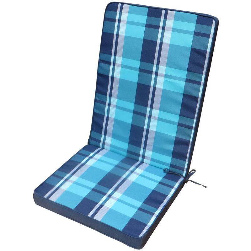 foto del prodotto cuscino imbottito da esterno 40x90 cm con schienale per sedie idrorepellente e sfoderabile blu a quadri