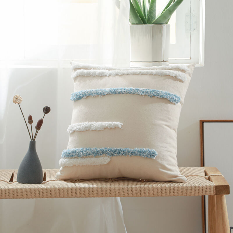 foto del prodotto cuscino in stile boho bali copertura e riempimento inclusi sur blu
