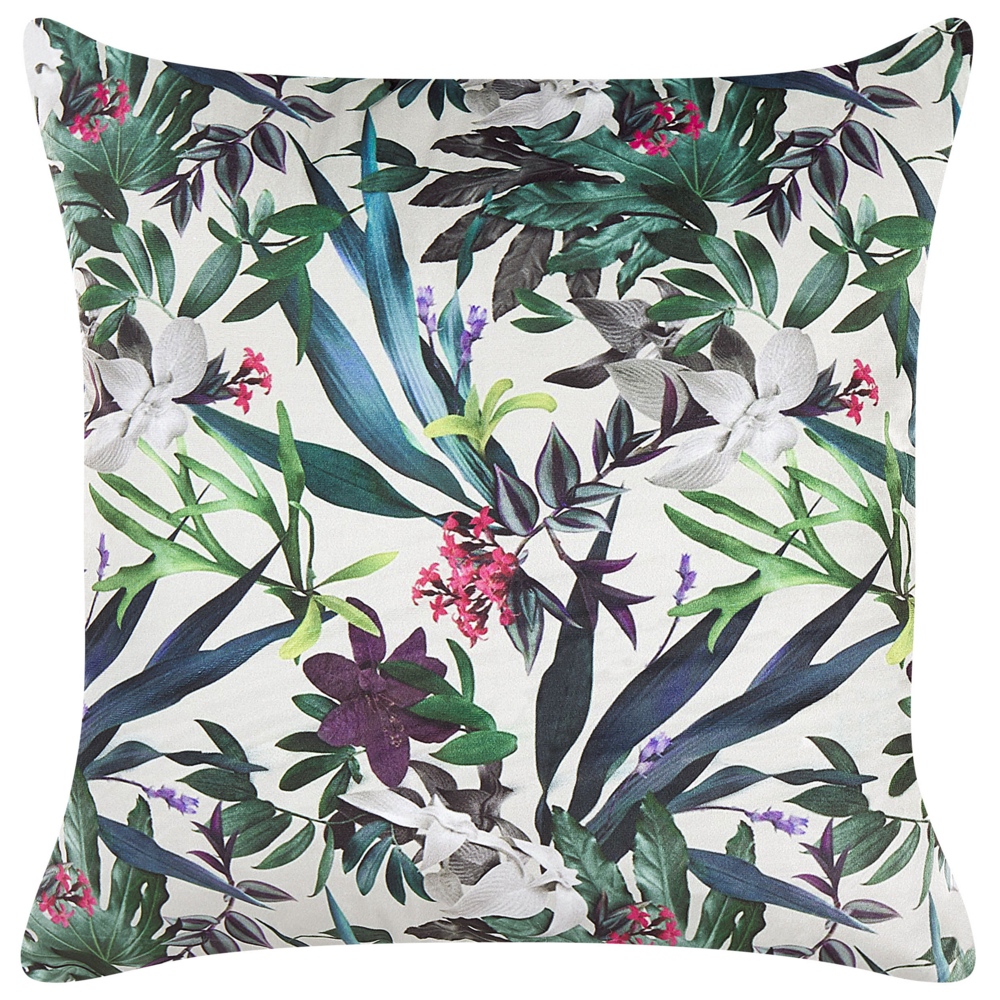 foto del prodotto cuscino in velluto verde crema 45 x 45 cm motivo foglie stile boho soggiorno camera da letto