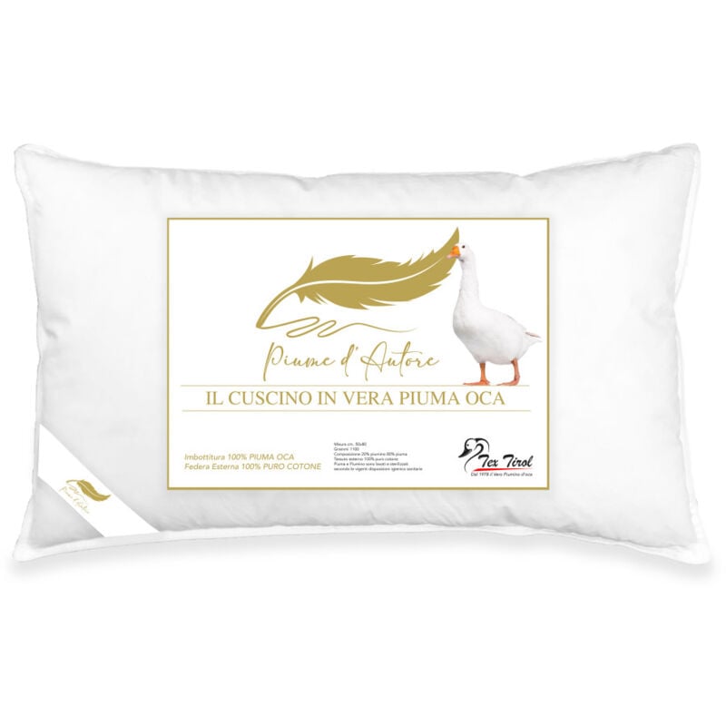 foto del prodotto cuscino letto matrimoniale in piuma d oca 50x80 cm guanciale ergonomico, traspirante e ipoallergenico piume d autore
