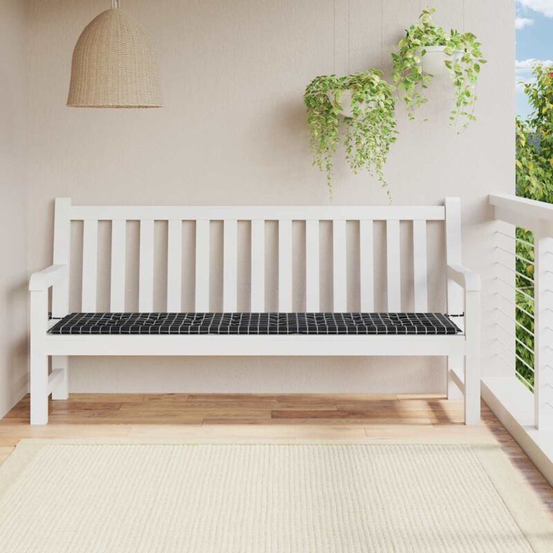 foto del prodotto cuscino panca giardino motivo a quadri nero 200x50x4 cm tessuto vidaxl