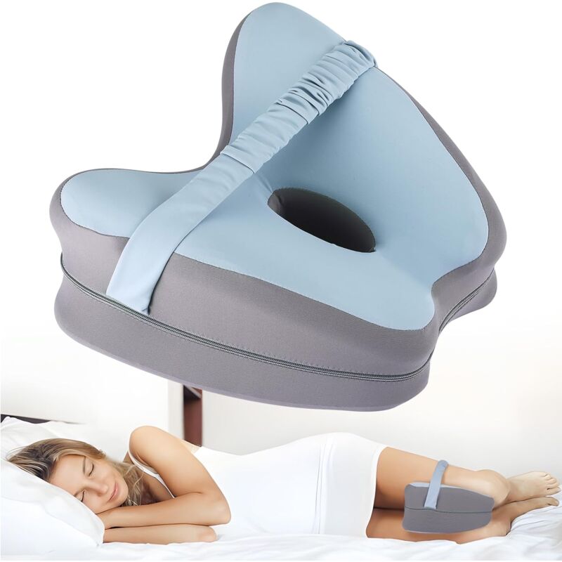 foto del prodotto cuscino per gambe da 2 pezzi per chi dorme su un fianco, cuscino per ginocchia in memory foam, cuscino di supporto per gambe per alleviare il dolore