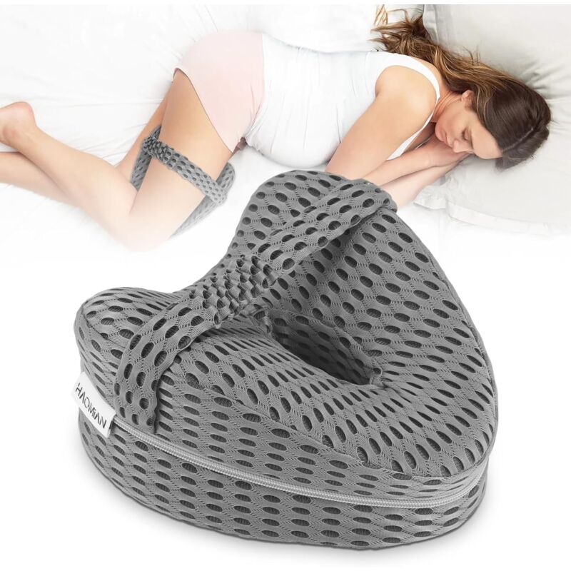 foto del prodotto cuscino per le gambe per chi dorme su un fianco, cuscino per le ginocchia per dormire di notte, memory foam, sollievo dalla sciatica, dolore a gambe,