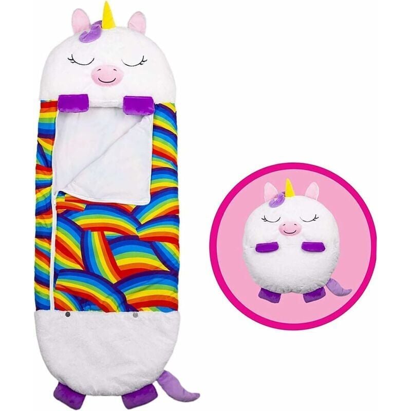 foto del prodotto cuscino per sacco a pelo pieghevole, 2 in 1, sacco a pelo anti calcio per bambini, stile unicorno bianco