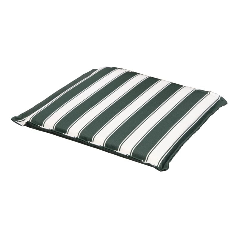 foto del prodotto cuscino per sedia da esterno con fantiasia a righe verdi, 38x38xh2.5 cm