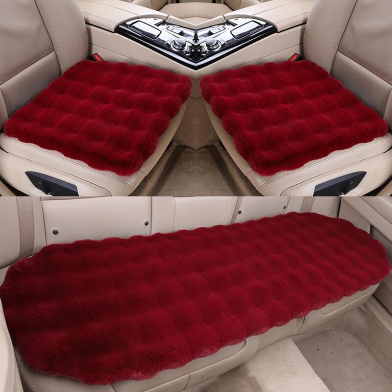 foto del prodotto cuscino per sedile auto in peluche spesso, coprisedili per sedili anteriori e posteriori confezione da 3 sedili anteriori posteriori, rosso 