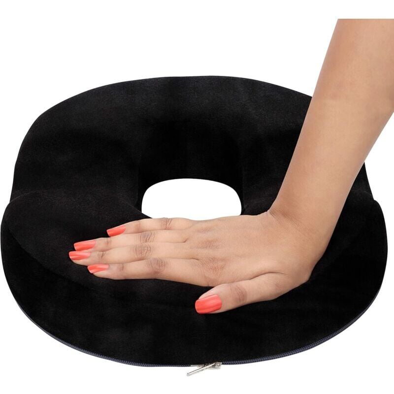 foto del prodotto cuscino per seduta in memory foam - 41 x 33 x 6 cm in velluto nero - cuscino ortopedico per coccige per alleviare emorroidi, dolore alla prostata