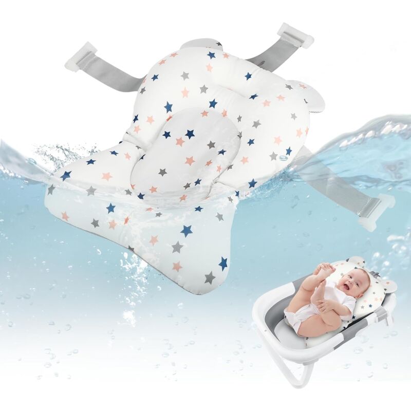 foto del prodotto cuscino per seggiolino da vasca da bagno per bambini, pieghevole e regolabile, sicuro per la doccia stelle bianche 