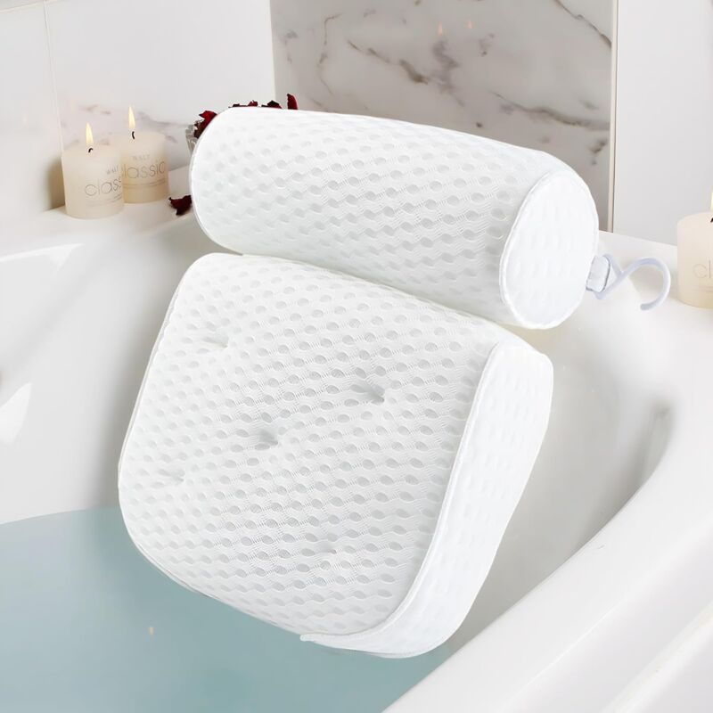 foto del prodotto cuscino per vasca da bagno, cuscino per vasca da bagno, cuscino per vasca da bagno per adulti con tecnologia 4d air mesh e 7 ventose, cuscino per