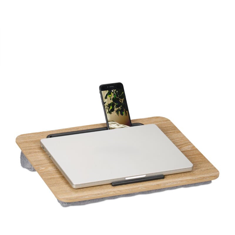 foto del prodotto cuscino porta pc da letto, supporto computer portatile da divano, spazio per tablet o cellulare, lxp 42x32 cm relaxdays