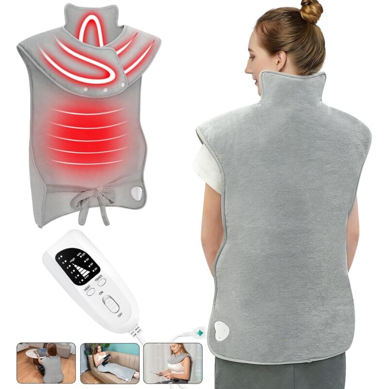 foto del prodotto cuscino riscaldato per schiena, spalle, collo, con spegnimento automatico, lavabile in lavatrice, 6 livelli di temperatura con 4 timer, cuscino