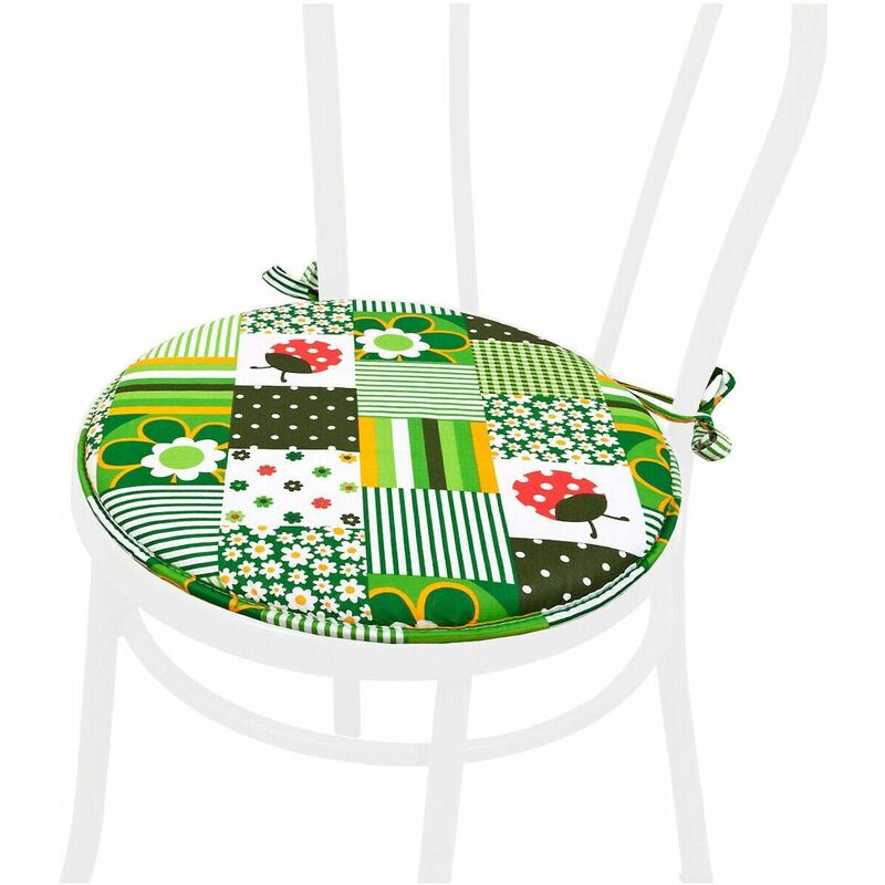 foto del prodotto cuscino sedia rotondo morbido lavabile laccetti fissaggio coccinella 100 made in italy verde
