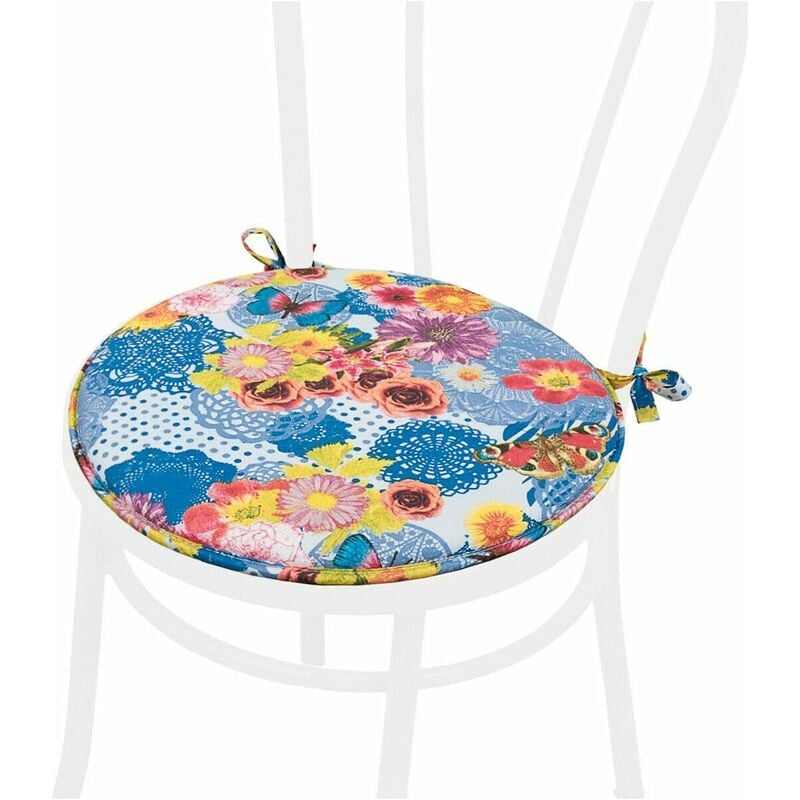 foto del prodotto cuscino sedia rotondo morbido lavabile laccetti fissaggio farfalla 100 made in italy blu