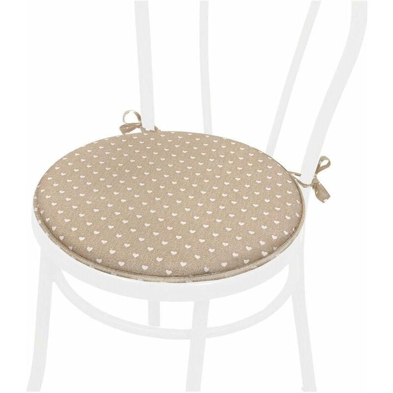 foto del prodotto cuscino sedia rotondo morbido lavabile laccetti fissaggio pois cuori 100 made in italy beige