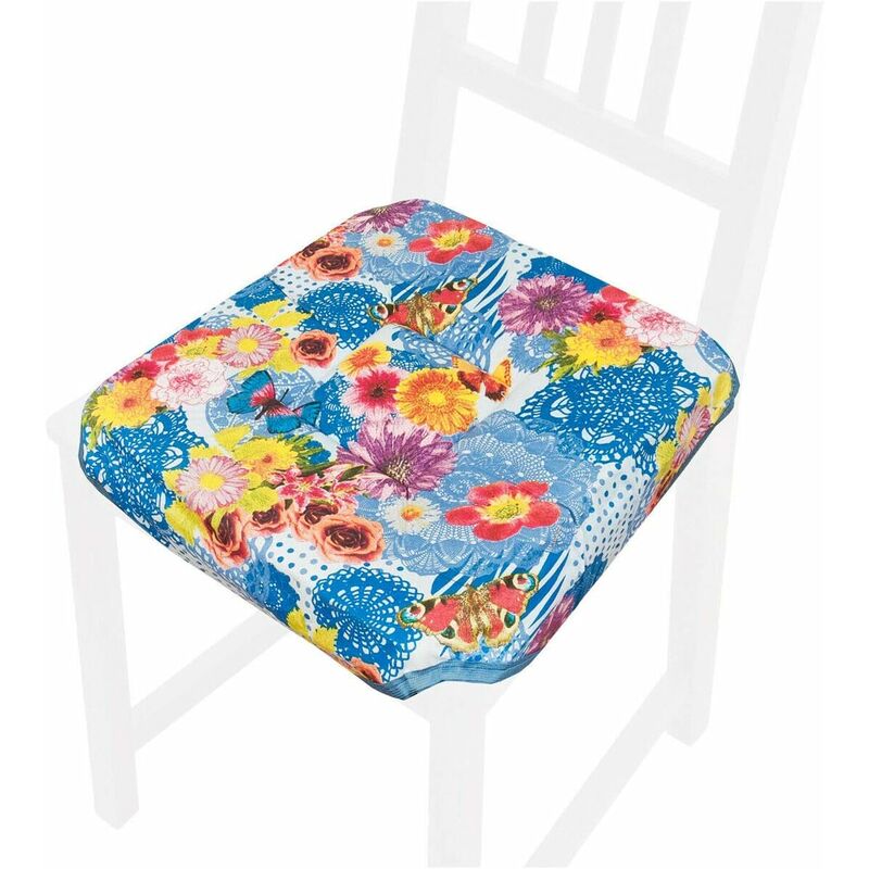 foto del prodotto cuscino sedia universale cotone lavabile coprisedia morbido fiori farfalla 100 made in italy blu
