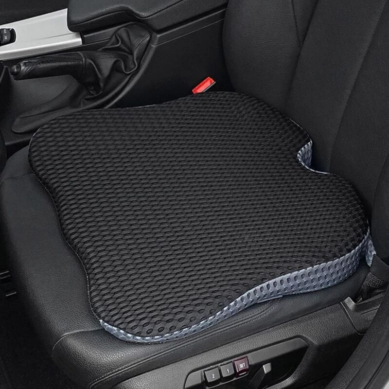 foto del prodotto cuscino universale per seggiolino auto in memory foam, rialzo per sedile auto, cuscino per sedile conducente e passeggero, in rete traspirante per